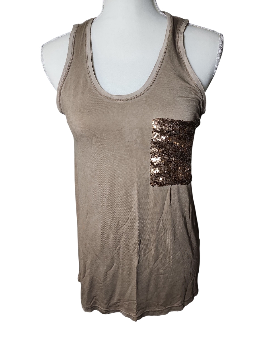 Pol Light Brown‎ Sequin Pocket Tank Top - Women Size Small